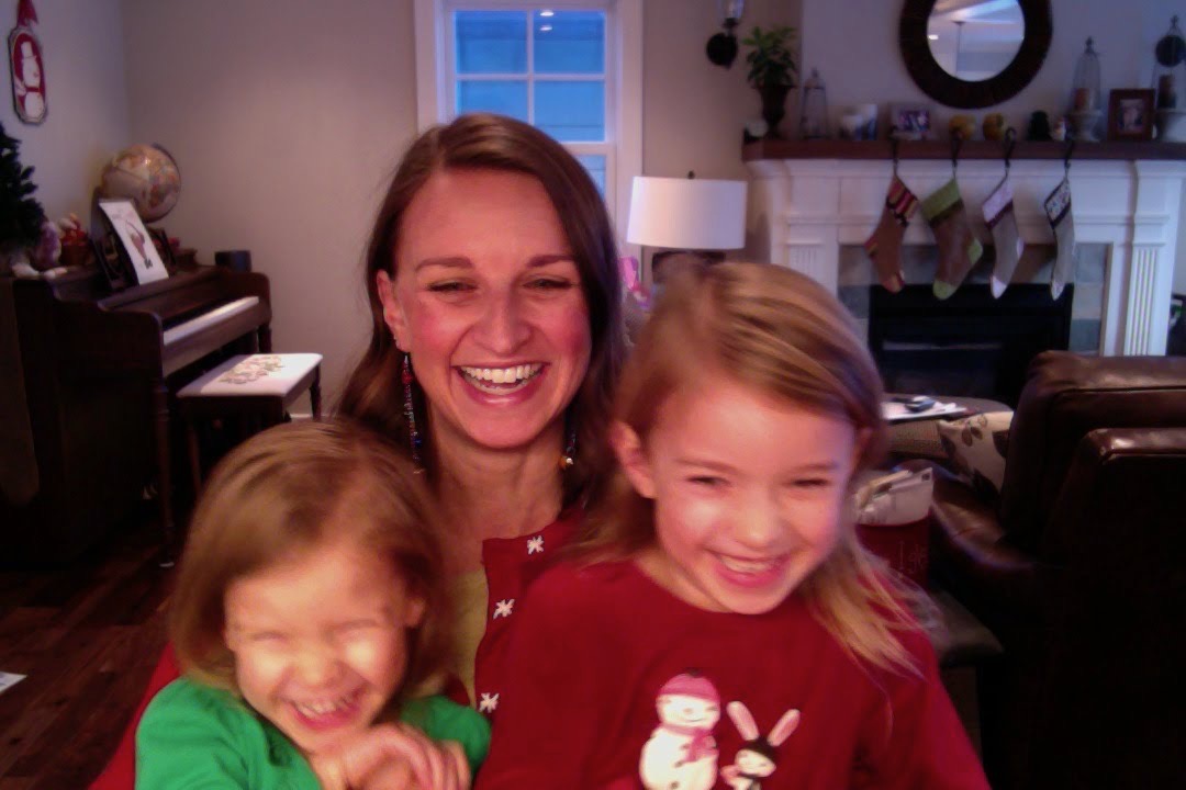Christmas morning in red pajamas